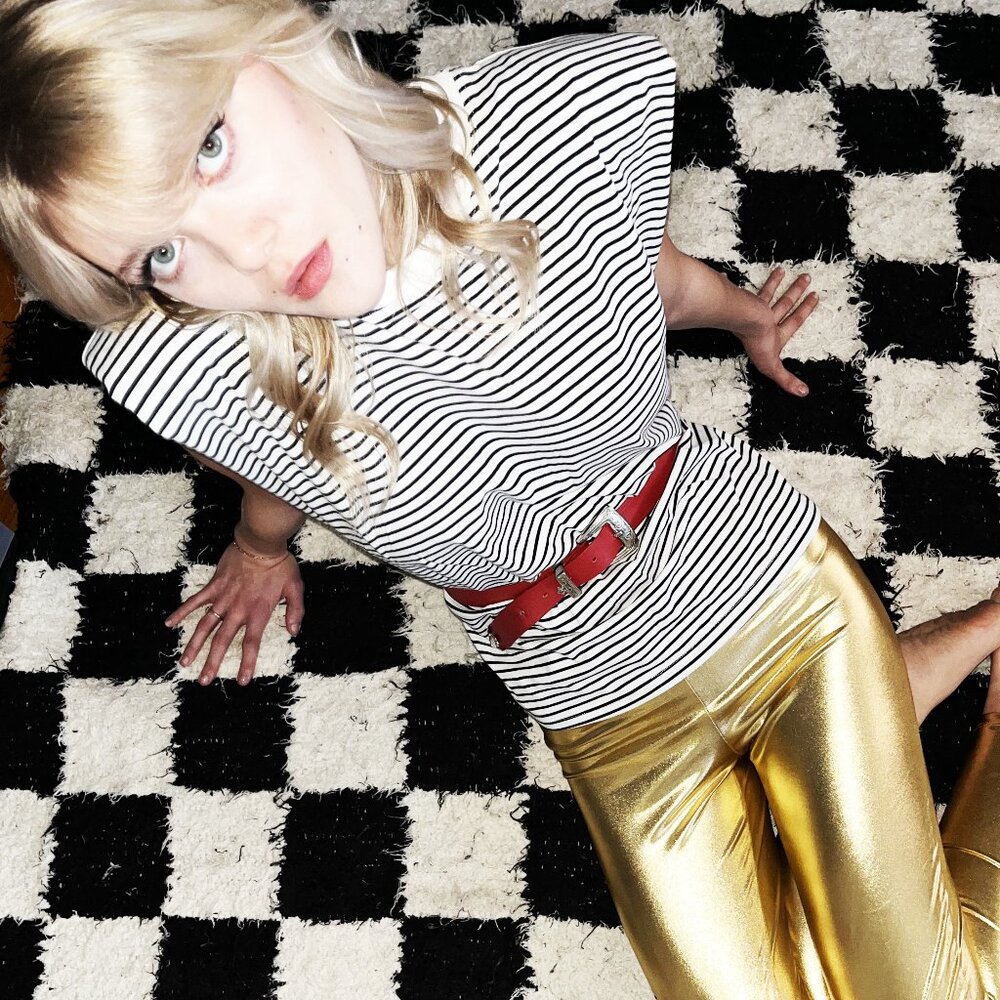 Sleeveless Black and White Padded Shoulder Striped Tee